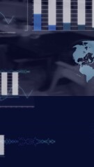 Wall Mural - Graphs and globe animation over abstract dark background with data processing