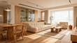 © xiufeng - Rustic Modern Beige Sofa Living Room with Wooden Elements