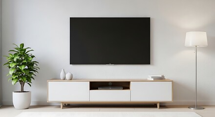  Contemporary Living Room With Television, Media Console and Floor Lamp interior wall