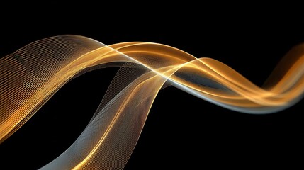 Wall Mural - Elegant and Dynamic Abstract Golden Glowing Ribbons on Black Background for Modern Aesthetic Designs
