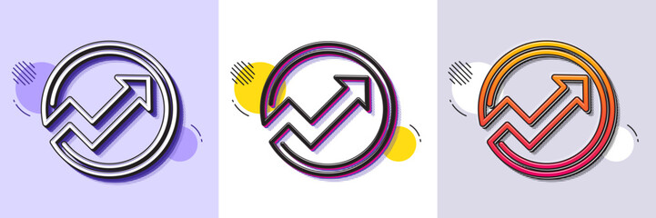 Wall Mural - Chart line icon. Halftone dotted pattern. Gradient icon with grain shadow. Report graph or Sales growth sign in circle. Analysis and Statistics data symbol. Line audit icon. Various designs. Vector