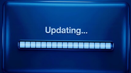 Progress bar showing updating process on a blue screen, indicating software or system update