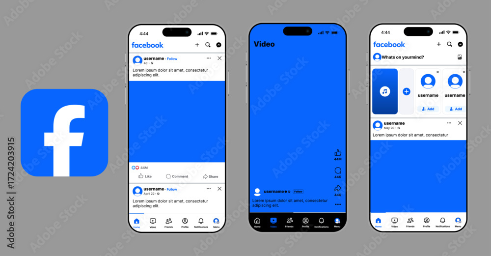 Ios Facebook Ui Facebook UI mockup on iPhone 17 Pro Max with home feed profile posts ...