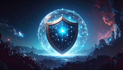 Wall Mural - high-tech digital shield protecting a glowing