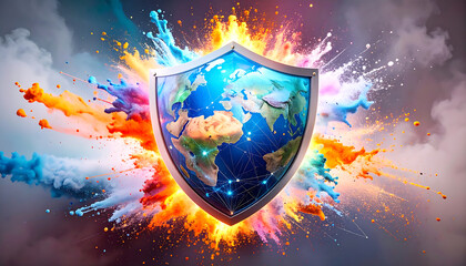 Wall Mural - high-tech digital shield protecting a glowing