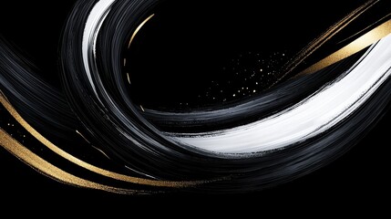 Wall Mural - Black and white painting of a gold and white swirl. The gold and white swirls are very thick and the painting is very dark