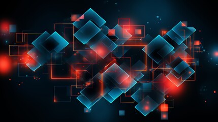 Wall Mural - Colorful image of squares and rectangles with red and blue colors. The image has a futuristic and abstract feel to it