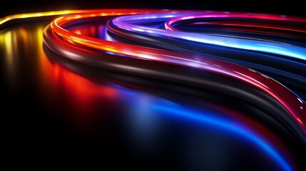 Wall Mural - colorful, curving line of light is projected onto a dark background. the colors are bright and vibra