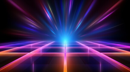 Wall Mural - Colorful, neon-lit background with a bright blue light in the center. The image has a futuristic, sci-fi vibe to it