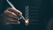 © Waatsana - Checklist concept. Businessman holding pen to checking task on glowing digital list. Symbolizing productivity, task management, goal setting, planning and business efficiency in professional workflow.