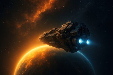Wall Mural - Futuristic spaceship exploring cosmic frontier.