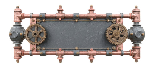 Industrial Steampunk Frame with Gears and Pipes on Transparent Background