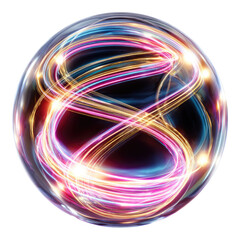Wall Mural - Abstract glowing sphere with vibrant, interwoven light trails creating a dynamic and energetic visual. background removed