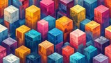 Seamless geometric isometric 3D pattern of colorful cubes