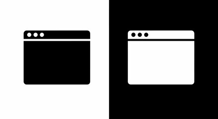 Iconic Interface: Minimalist illustration of a computer window interface, displayed with contrasting black and white panels, designed to grab attention 