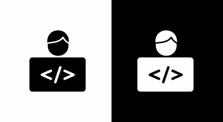 Coding Icon: A conceptual illustration depicting a coder at work. The image conveys the essence of programming and software development, ideal for tech-related projects. 