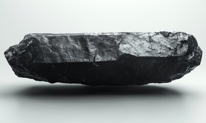 A large, dark gray stone, floating on a plain white background.  It's long and rectangular, showing subtle patterns and textures