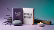 © vibsensie - Stress relief setup with journal, lavender, candle, and stone on a gradient background