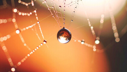Water Droplet on Spider Web . Nature Concept. Generated Image