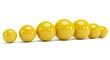 © Pangeran - A series of progressively larger yellow spheres arranged in a straight line against a plain white background.