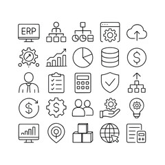 Collection of various website development and software interface related vector line icons for online applications