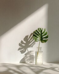 Wall Mural - Minimalist Scene with Simple Glass Cylinder and Leaf Shadow