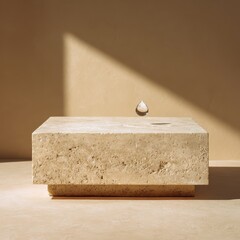 Wall Mural - Minimalist Display of Empty Travertine Table in Natural Light