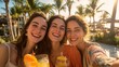 © nicole - Latin Friends Enjoying Tropical Vacation Taking Selfies