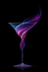 Wall Mural - Elegant martini glass with colorful, flowing energy on a solid black backdrop