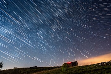 Wall Mural - Shooting Stars and Meteor Shower Over Night Sky
