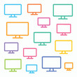 © GFX WORLD ASGHAR - Bright outline monitors in different colors and sizes arranged in a clean minimal style, perfect for tech backgrounds, digital themes, and modern display design concepts