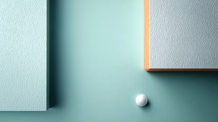 Geometric Still Life Composition with Textured Shapes and Sphere on Teal