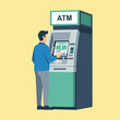 © Ace13 - A person interacting with an automated teller machine, using the touchscreen interface to conduct a financial transaction.