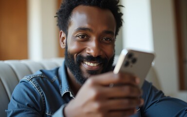 Mature black man using smartphone. High quality