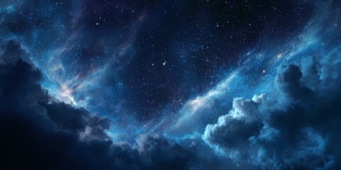 Wall Mural - Stunning Night Sky with Stars and Cosmic Clouds in Deep Blue Space Background for Astrophotography and Nature Themes