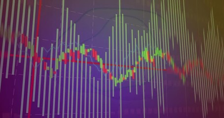 Wall Mural - On load animated chart fluctuating bars, shifting green-red candlestick line showing market changes