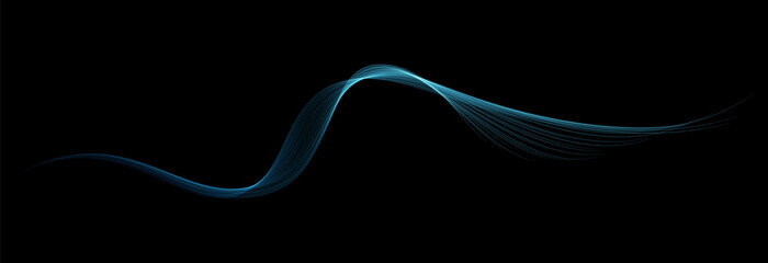 Wall Mural - Vector abstract brush stroke wavy lines flowing smooth curve blue green light gradient isolated on black background in concept of technology, science, music, modern.