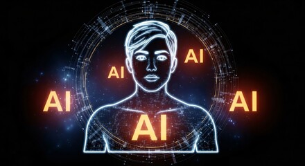 Digital Humanoid & Artificial Intelligence: Futuristic artistic rendering illustrating the integration of human and artificial intelligence.