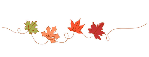 Wall Mural - autumn leaf color decorative element one line drawing continuous minimalism handdrawn