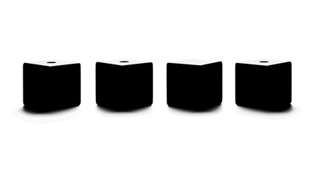 Four black cubes arranged uniformly on a clean white surface studio shot vector
