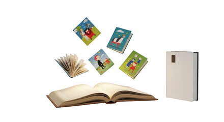 Open book and cards isolated on transparent background