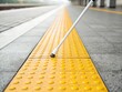 © MdIskandar - Tactile paving and white cane at a train station platform