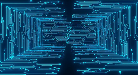 Wall Mural - Futuristic Blue Circuit Board Tunnel Abstract Background technology digital
