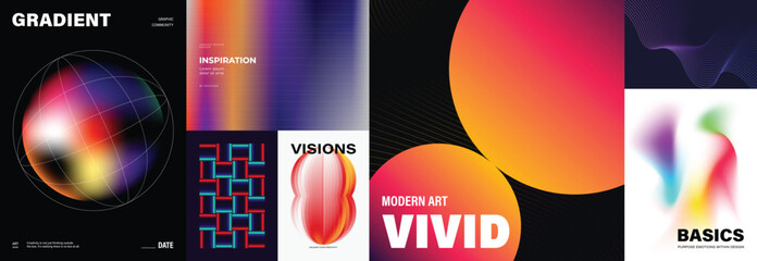Wall Mural - Modern futuristic gradient background vector set.Cover template with vibrant geometric in different shape. Ideal design for social media, cover, banner, wallpaper, promotion, ads.