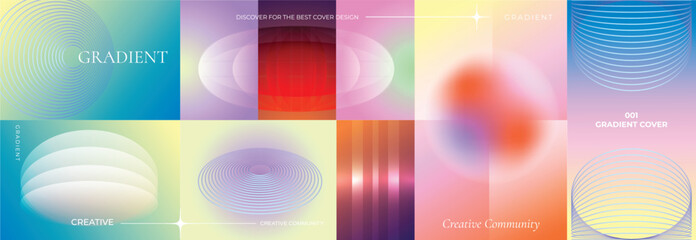Wall Mural - Modern futuristic gradient background vector set.Cover template with vibrant geometric in different shape. Ideal design for social media, cover, banner, wallpaper, promotion, ads.
