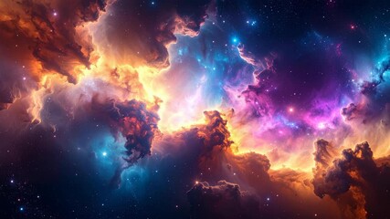 Wall Mural - Vibrant Cosmic Nebula with Stars and Clouds of Gas in Deep Space for Scientific Exploration and Fantasy Background