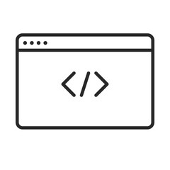 Coding line icon on browser window for web development clip art.