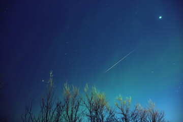 Wall Mural - Aurora borealis, polar lights with Milky Way stars.