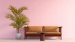 © fotogurme - Elegant minimalism reigns with a mid-century teak settee against a blush wall, perfect for National Simplicity Day