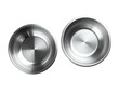 © saktiawan - Two round stainless steel bowls, top view, reflective surfaces
